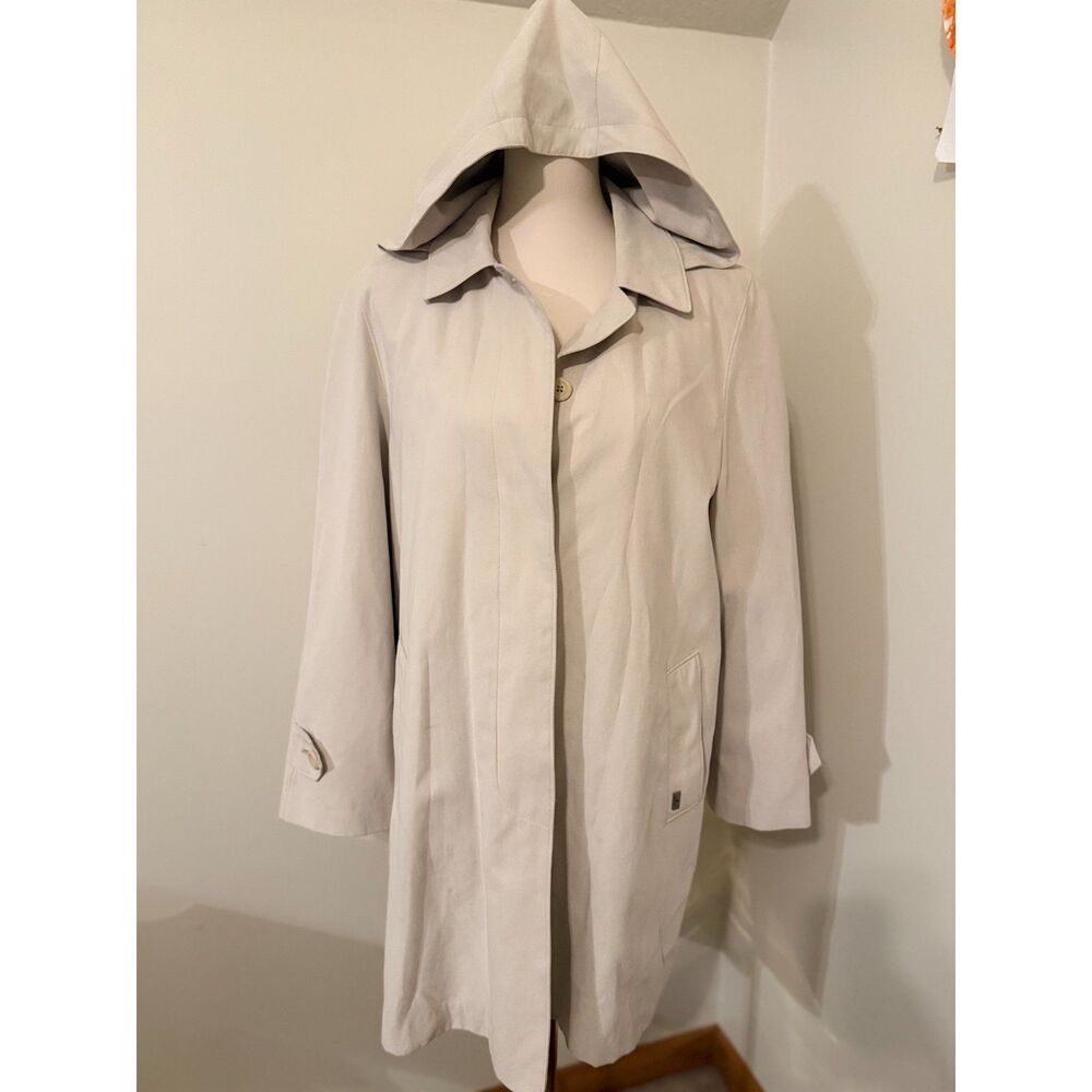 London Fog Women's Beige Hooded Trench Coat Rain Jacket Size M